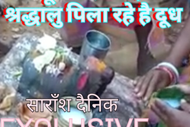 पत्थर के नंदी को दूध पिलाने उमडी़ भीड़ 