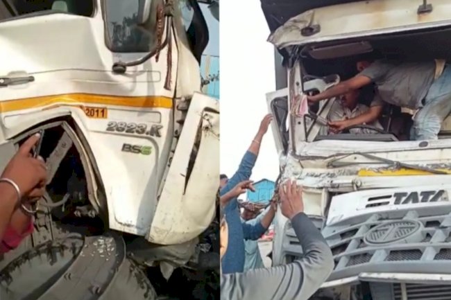 दो हाईवा की भिड़ंत में बाल बाल बचा चालक 